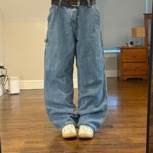 vintage 2000s baggy wide leg faded stonewash jeans